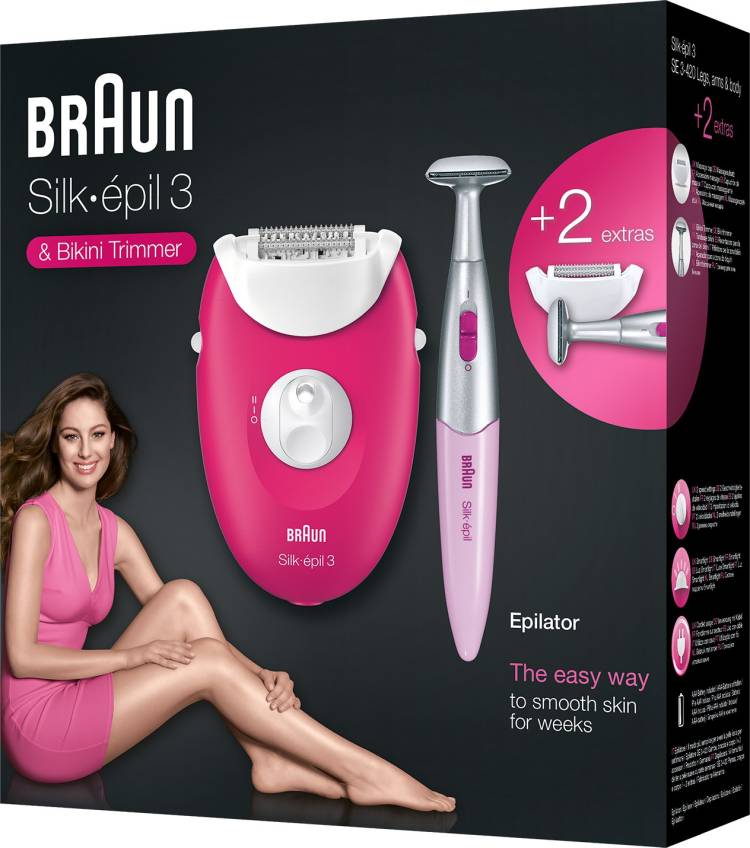 Braun Silk-epil 3 3-420 Epilator Raspberry Pink with 2 Extras Corded Epilator Price in India