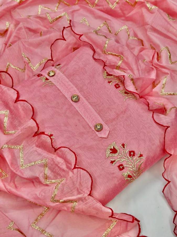 Chanderi Cotton Embroidered Kurta & Patiyala Material Price in India