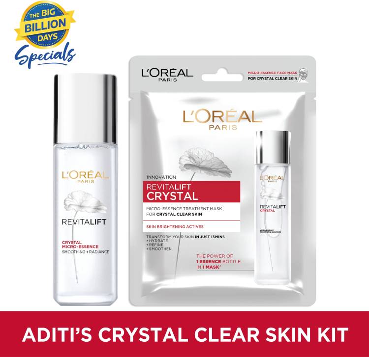 L'Oréal Paris Aditi's Crystal Clear Skin Kit | Revitalift Crystal (Micro-Essence Serum, 22ml + Sheet Mask, 25gm) (Combo Offer) Price in India