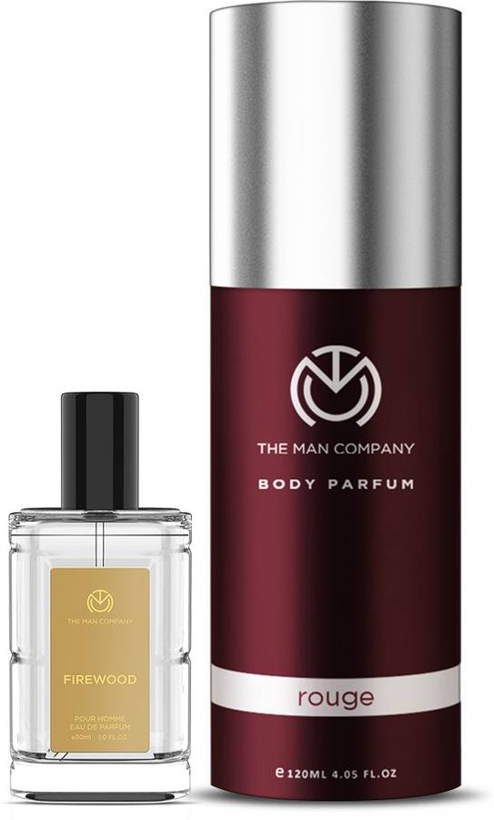 THE MAN COMPANY Luxury Perfume Set with Rouge, Firewood for Men | Premium Luxury Long Lasting Fragrance | Premium Spray | Body Perfume for Men | No Gas Deodorant Perfume  -  150 ml