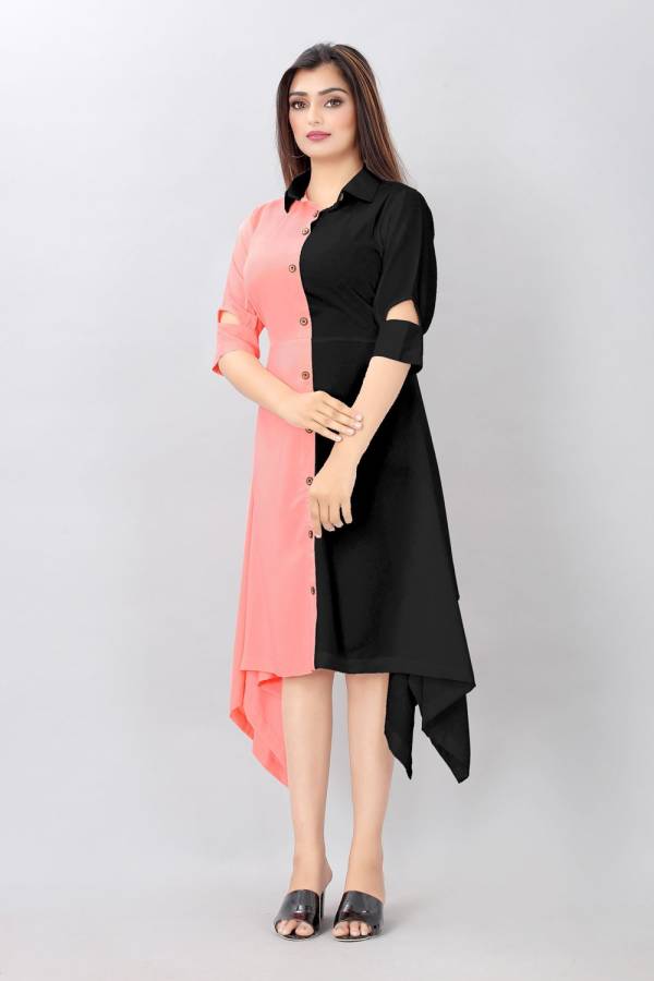 Women Asymmetric Pink, Black Dress Price in India