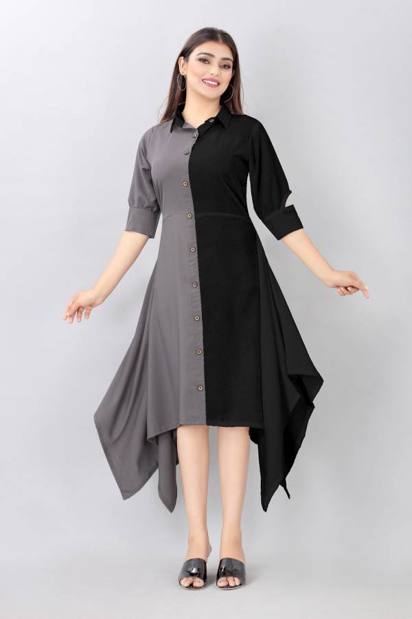 Women Asymmetric Black, Grey Dress Price in India
