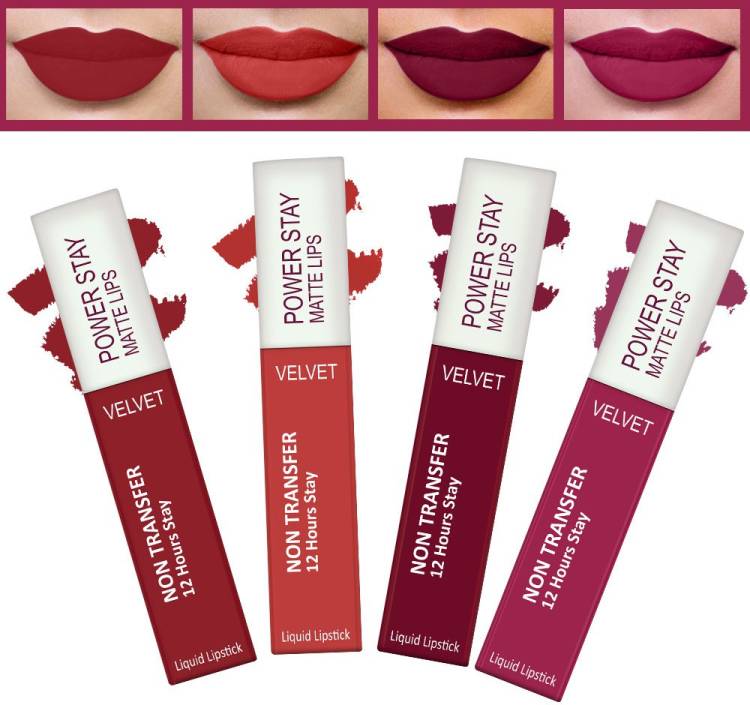 FORFOR Power Stay Long Last Matte Lipstick Combo of 4- Waterproof (12 hrs stay) Price in India