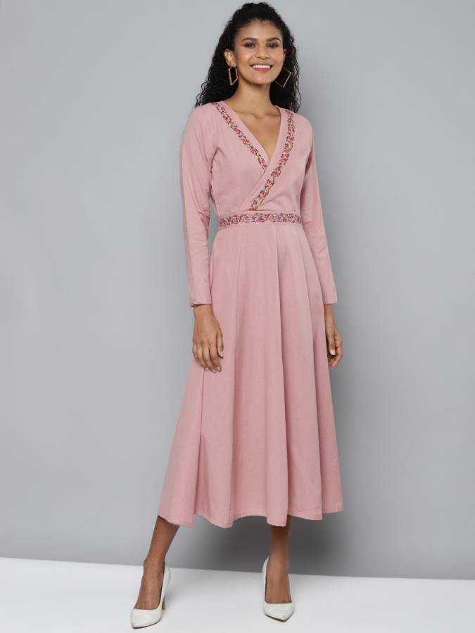 Women Fit and Flare Pink Dress Price in India