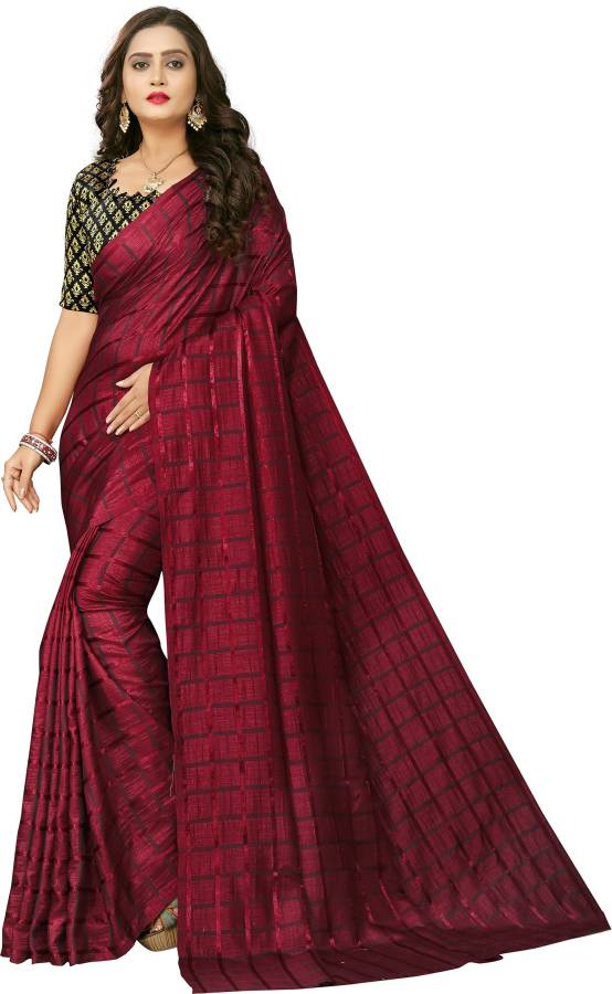 Checkered Daily Wear Vichitra Saree Price in India