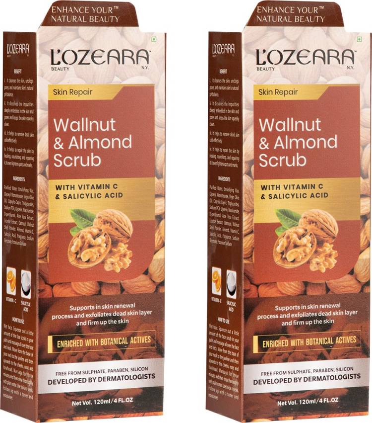 LOZEARA BEAUTY N.Y Skin Repair Walnut & Almond Face Scrub With Vitamin C Scrub Price in India