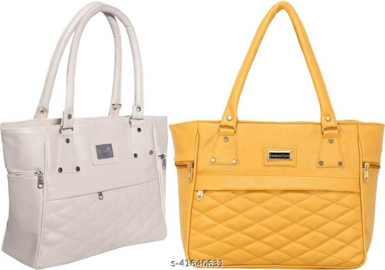 Women White, Blue Hand-held Bag - Extra Spacious Price in India