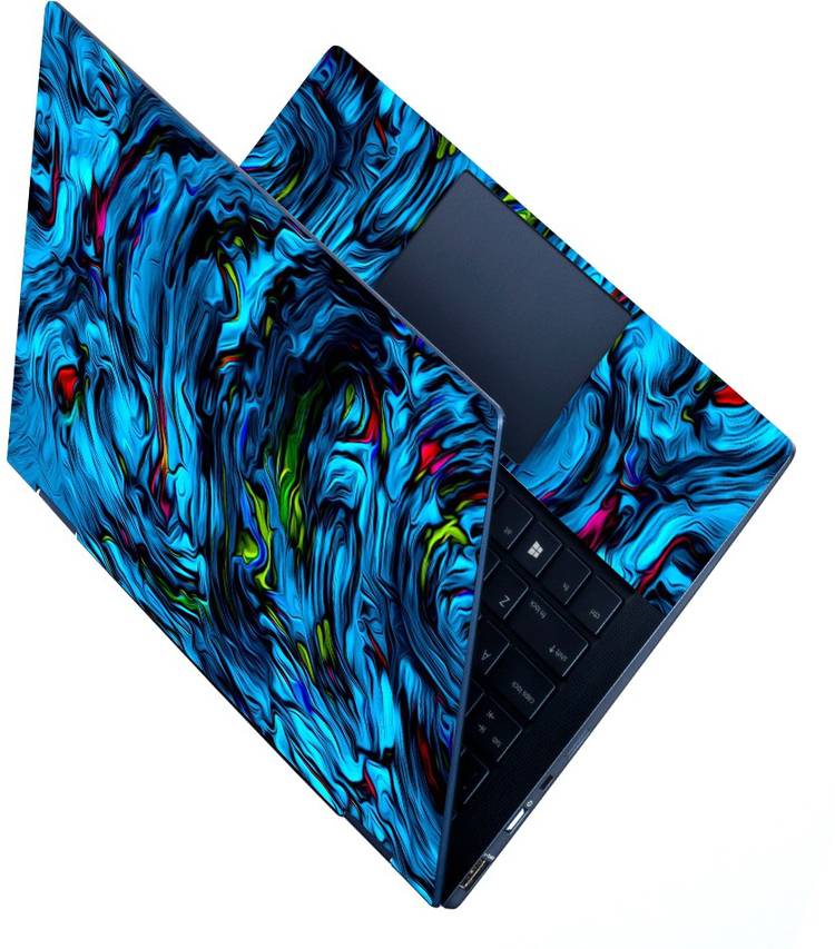 FineArts HD Printed Full Panel Laptop Skin Sticker Vinyl Fits Size Upto 15.6 inches No Residue, Bubble Free - Blue Abstract Self Adhesive Vinyl Laptop Decal 15.6