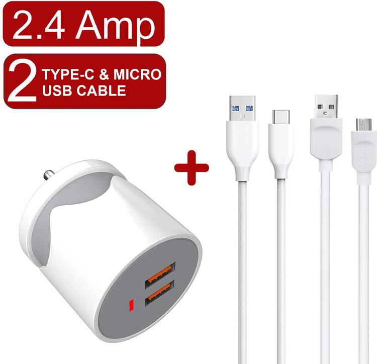 Expode Power Hub Wall Charger 12W with 2.4 AMP/5V Dual USB Port With 1 Type-C & Micro USB Cable Included 2.4 A Multiport Mobile Charger