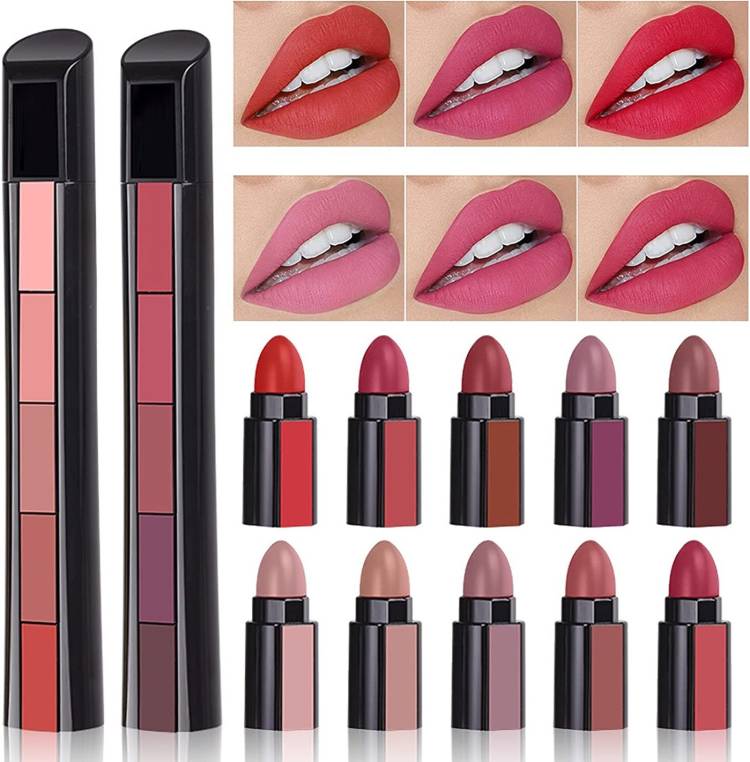Huda Girl Beauty Combo of 2 Fabulous Matte Shades 5 in 1 Lipstick (Red + Nude) Edition (10 Shades in 1 Combo) Price in India