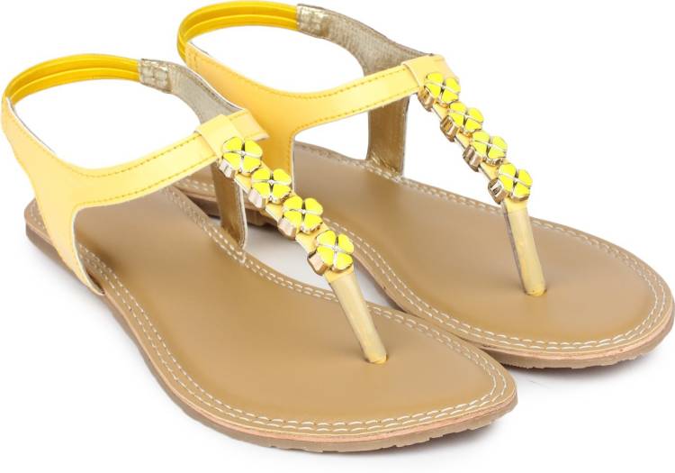 Women Yellow, Beige Flats Sandal Price in India