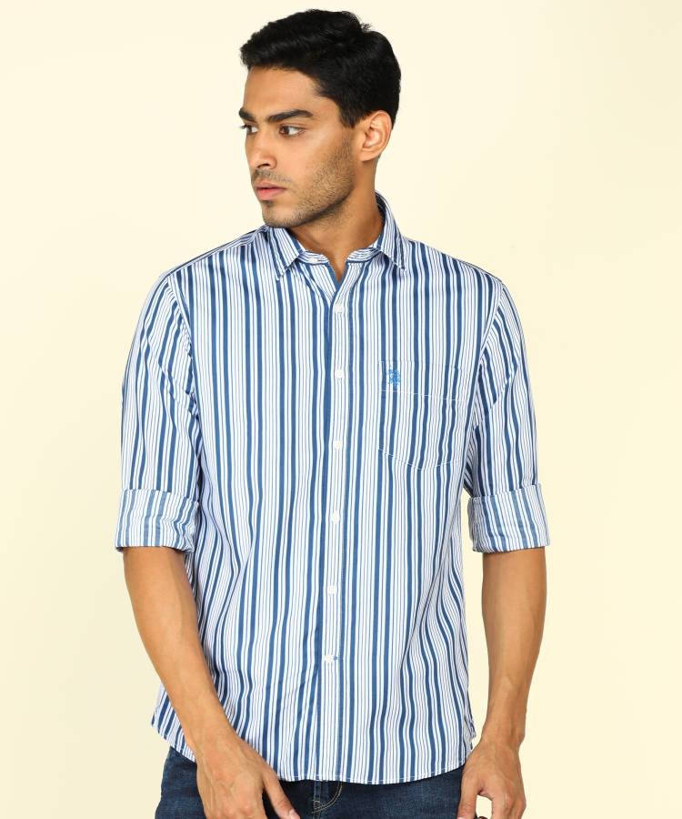 Men Regular Fit Striped Button Down Collar Casual Shirt Price in India