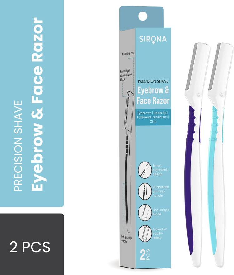 Sirona Reusable Eyebrow & Face Razor for Women - 2 Razors | Painless Facial Hair Removal | Eyebrow Shaper, Upper Lip, Forehead, Peach Fuzz, Chin, Sideburns & Dermaplaning Tool