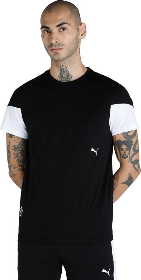 Printed Men Round Neck Black T-Shirt Price in India