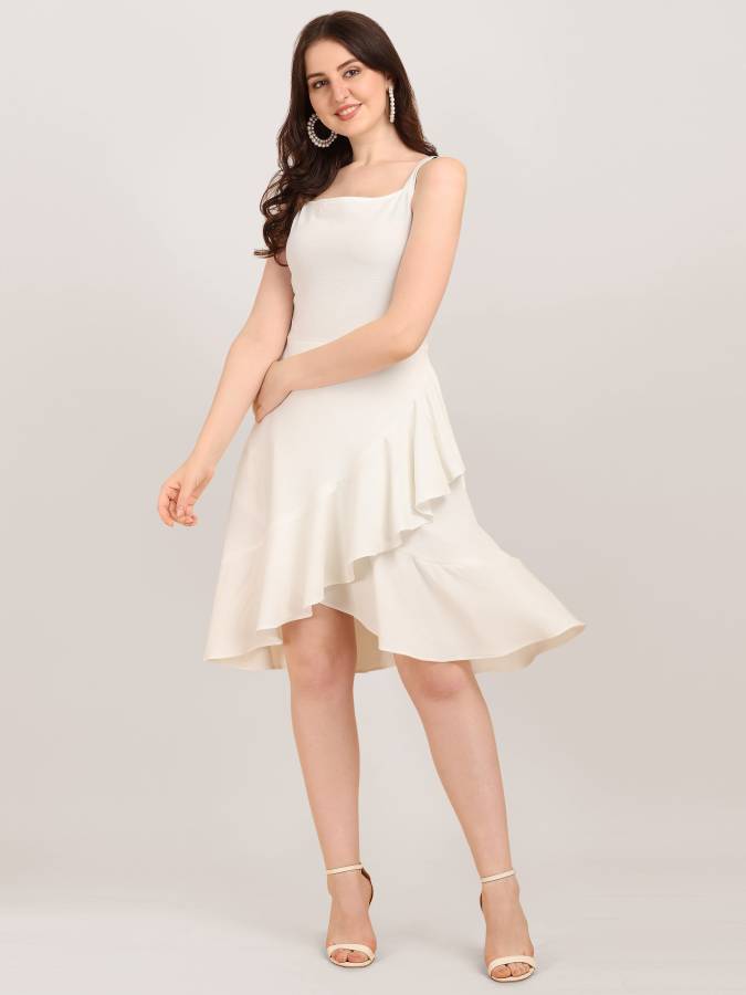 Women Ruffled White Dress Price in India