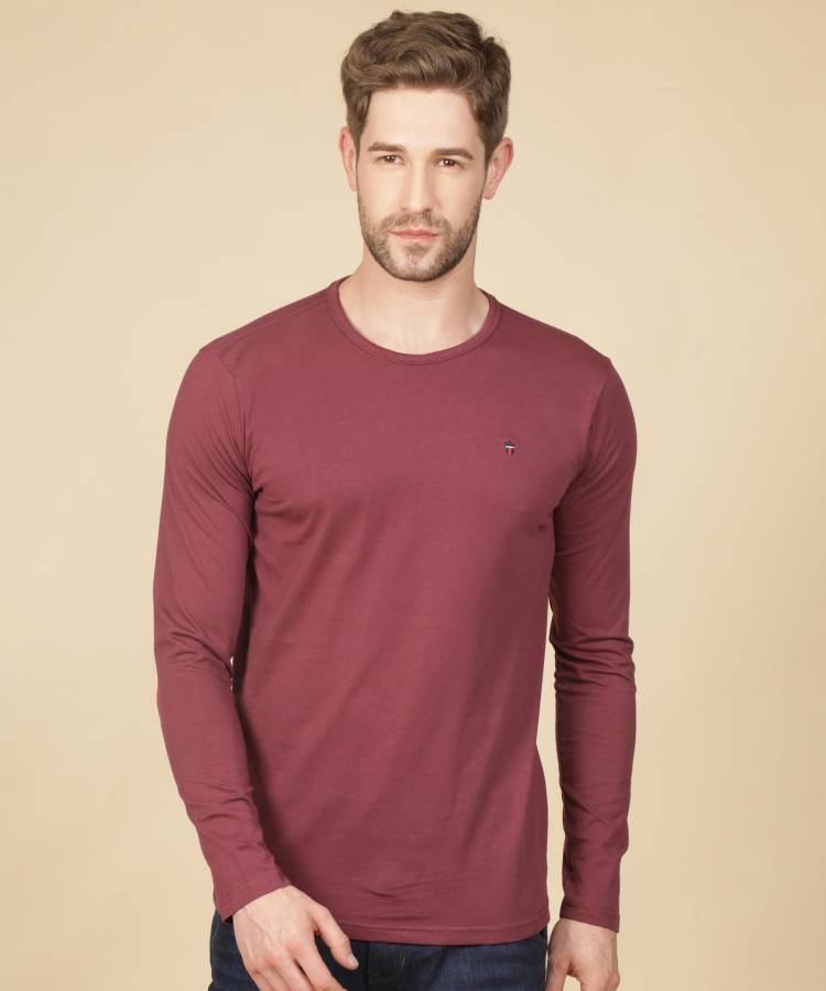 Solid Men Round Neck Red T-Shirt Price in India