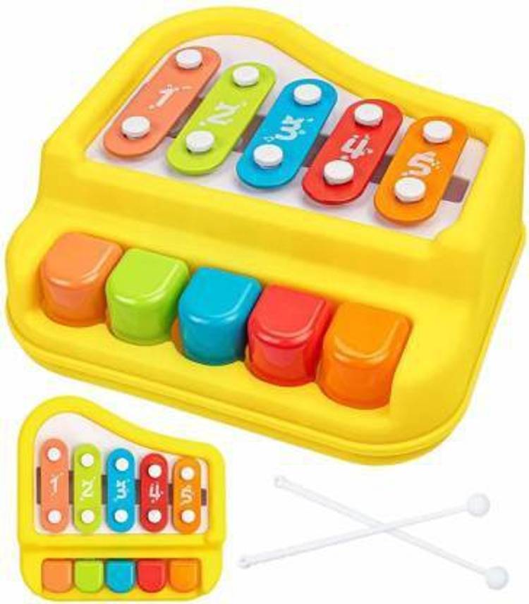 AARYA Little kids children playing learning Baby Vocal Piano Toy 2 in 1 for Toddlers , Baby Xylophone Musical Toys for Baby and Boy, Kids Best Birthday Gift 5 special keys (multicolor )