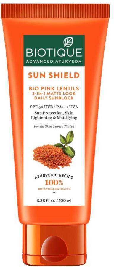 BIOTIQUE Pink Lentils Matte Look Sun Block Sunscreen Spf40 - SPF 40 Price in India