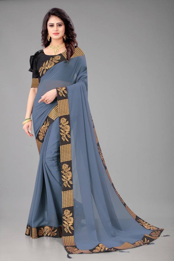 Solid Fashion Georgette, Art Silk Saree Price in India
