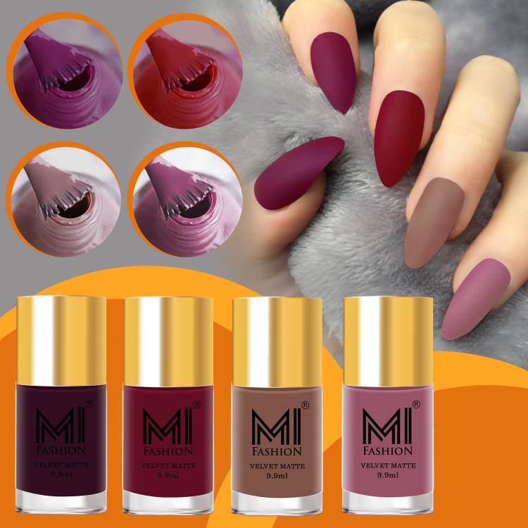 MI FASHION Soft Smooth Unique Matte Nail Polish Combo Sets of 4 Unique Colors - Magenta Red, Bordeaux, Deep Coffee, Rose Taupe Magenta Red, Bordeaux, Deep Coffee, Rose Taupe Price in India