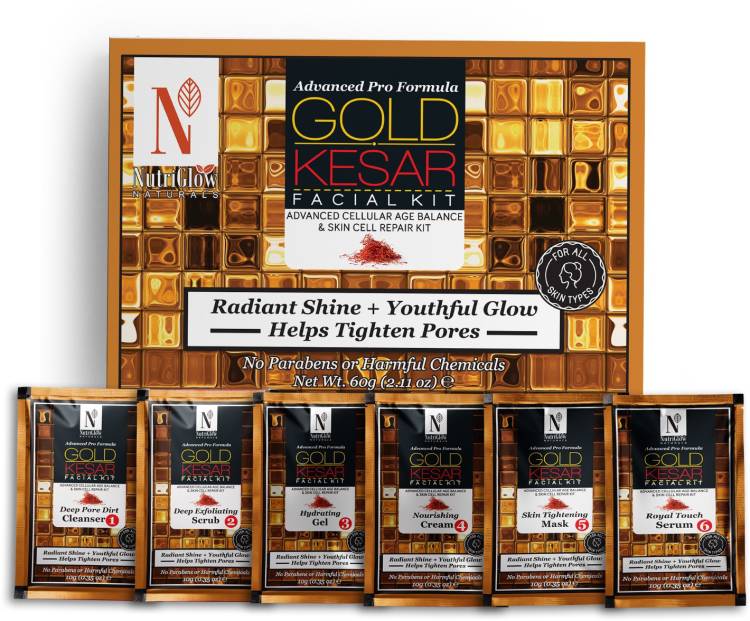 NutriGlow NATURAL'S Advanced Pro Formula Gold Kesar Facial Kit For Radiant Shine, Youthfull Glow & Helps Tighten Pores(60gm) Price in India