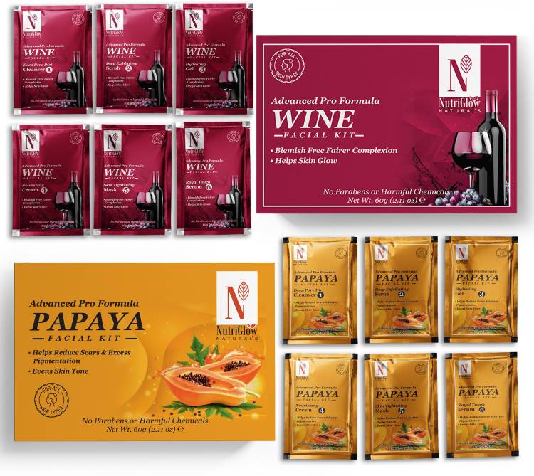 NutriGlow NATURAL'S Advance Pro Formula Wine & Papaya Facial Kit For Blemish Free Fairer Complexion - (60gm Each) Price in India
