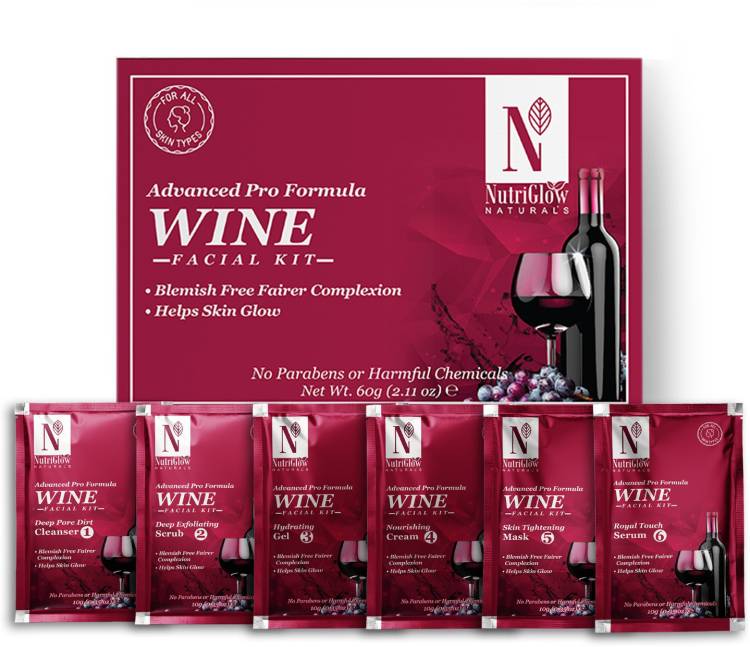 NutriGlow NATURAL'S Advanced Pro Formula Wine Facial Kit For Blemish Free Fairer Complexion & Helps Skin Glow(60gm) Price in India