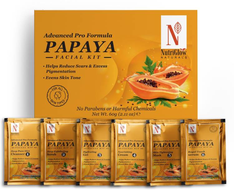 NutriGlow NATURAL'S Advanced Pro Formula Papaya Facial Kit For Even Skin Tone, Excess Pigmentation & Helps Reduce Scars(60gm) Price in India