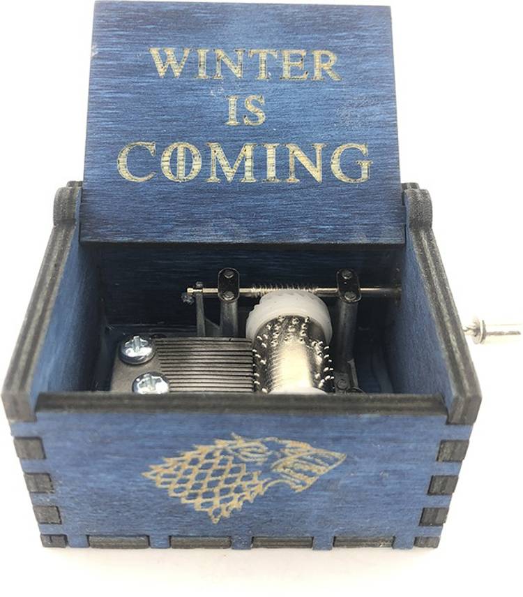 PLA Giftmart Winter Is Coming Engraved Classic Hand Crank Blue Antique Wooden Mini Music Box