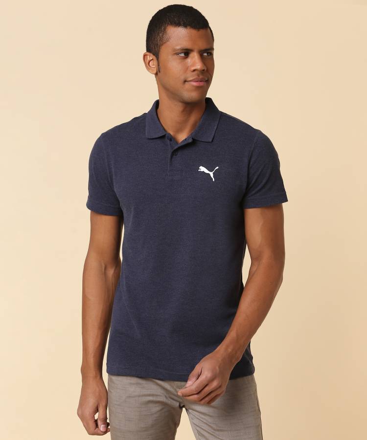 Solid Men Polo Neck Blue T-Shirt Price in India