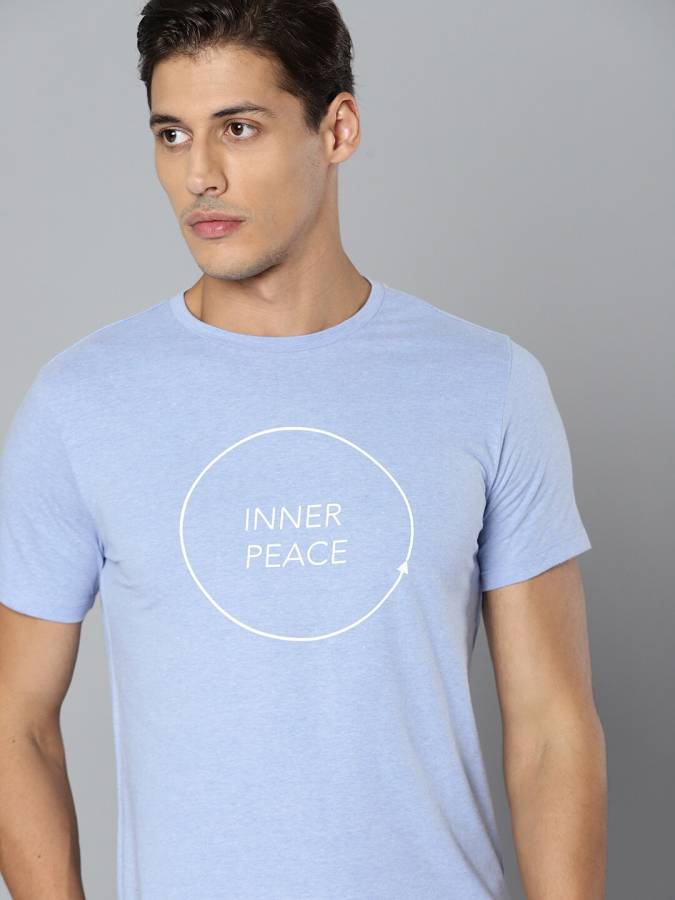 Typography Men Round Neck Blue T-Shirt Price in India