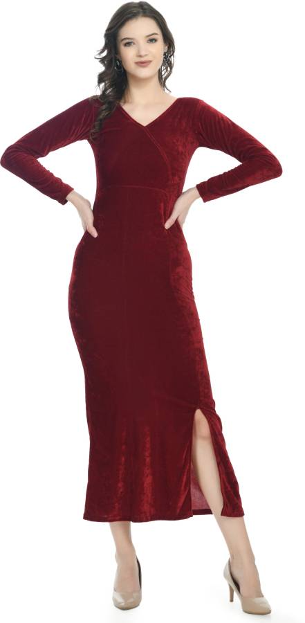 Women Bodycon Maroon Dress Price in India