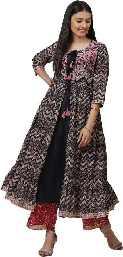 Pack of 2 Women Printed Polyester Flared Kurta Price in India