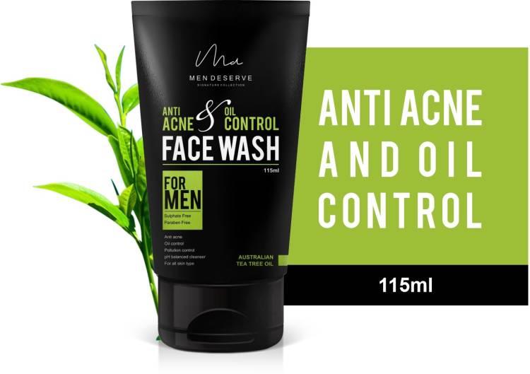 Men Deserve Anti Acne and Oil Control  with Australian Tea Tree Oil - 115 ml (Sulphate free and Paraben free) Face Wash Price in India
