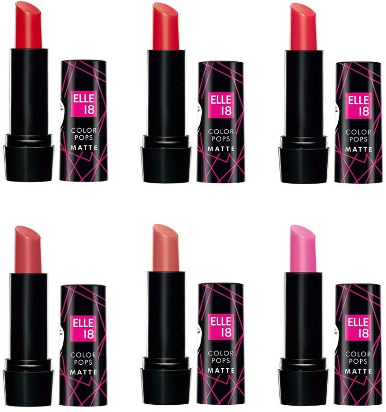 ELLE 18 Color, Pop Matte Lip Color, Crazy Red+Selfie Red+Maroon City+Pink Stylist+Rose Nude+First Love, 4.3 g Price in India