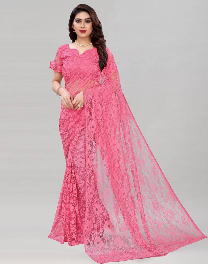 Dyed, Solid, Embellished Fashion Net Saree Price in India