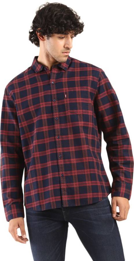 Men Slim Fit Checkered Spread Collar Casual Shirt Price in India