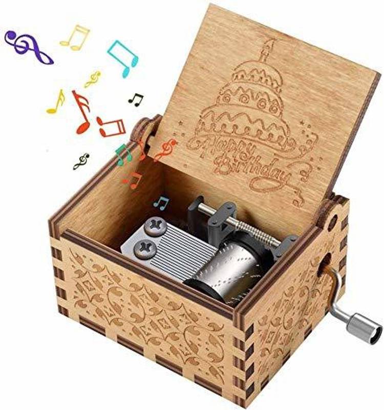 Maxxlite Wooden Music Box Wood Hand cranked collectable Engraved Music Box