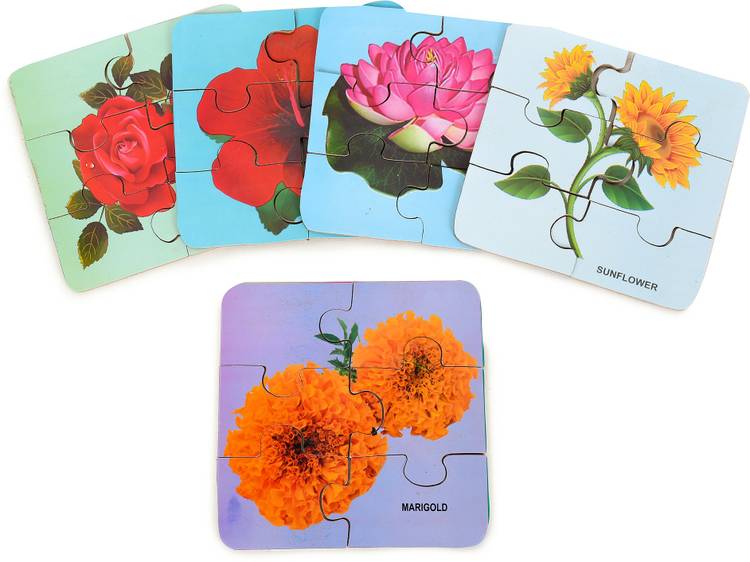 jaraglobal 5 Wooden Multi Color Flower Jigsaw Puzzle with 6 Piece Cutting for Kid Learning