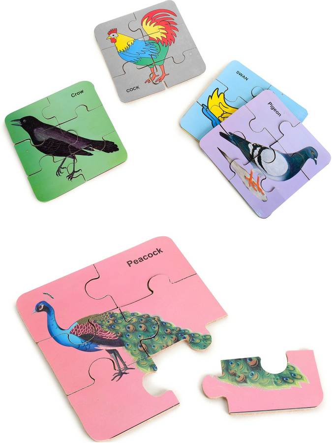DgCrayons Wooden Multi-color Birds 6 Piece cutting With 5 Different Jigsaw Puzzles Fun with Learning games for kids Boy And Girls Size 6 X 6 Inch Age 3+
