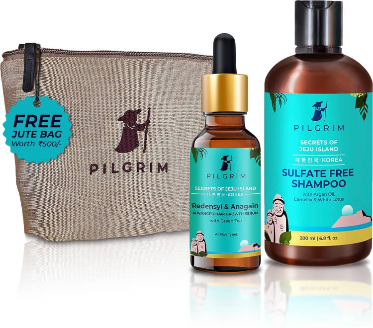 Pilgrim 2 step Hair Growth Regime | For Hair Fall Control & Growth | Redensyl 3% & Anagain 4% Hair Serum 50ml , Sulphate-Free Shampoo 200ml | For All Hair Types | Men and Women | Paraben & SLS Free Price in India