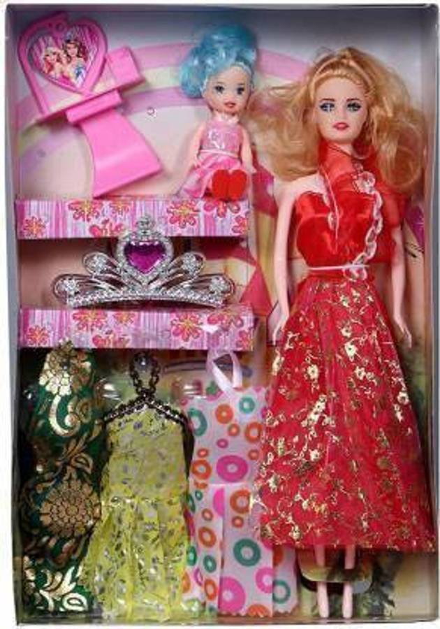 Tricolor Doll Set with Accessories for Girls/Plastic doll set Fashionable Princess Dolls Collection Pretty Girl Doll Set (Multicolor)(Pink) Red Golden Dress (Multicolor) (Multicolor)