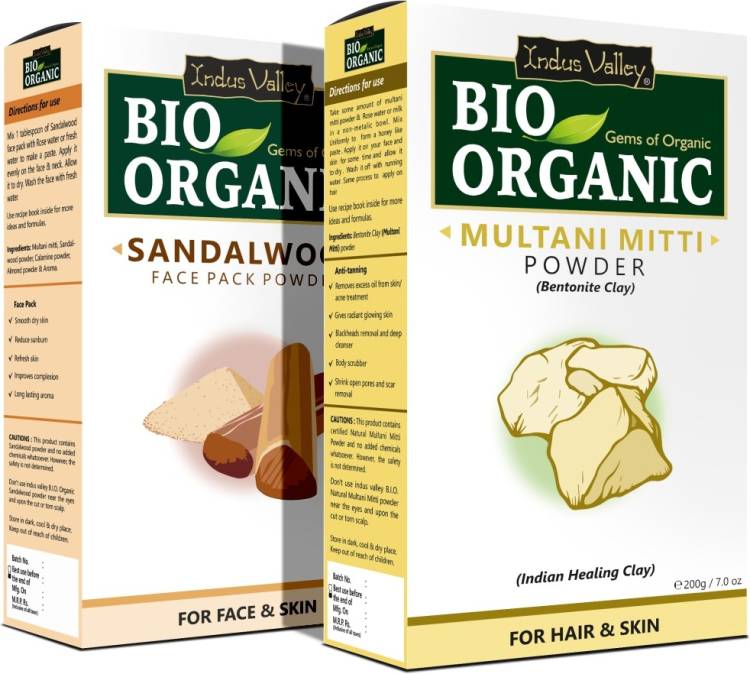 Indus Valley BIO Organic Multani Mitti & Sandalwood Face Pack Powder Combo Set Price in India