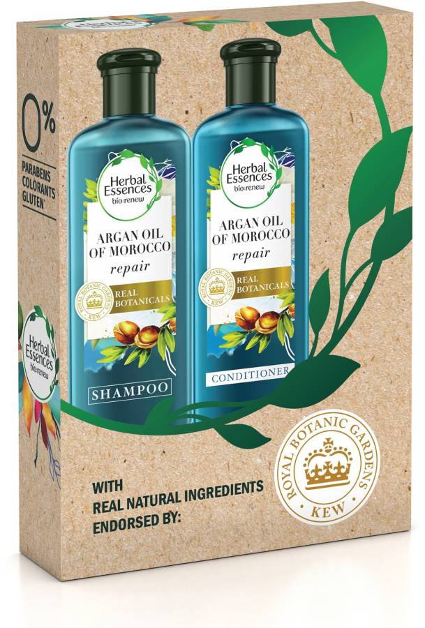 Herbal Essences Argan Oil of Morocco Shampoo For Frizzy Hair, Damaged Hair & Argan Oil Conditioner Hair care Combo Box for Smooth, Frizz-Free Hair- No Paraben, No Colorants, 240ml Each Price in India