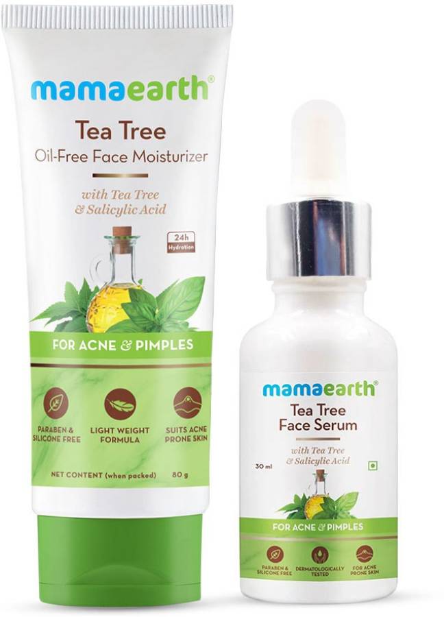 MamaEarth Natural Clear Skin Combo (Tea Tree Face Serum 30ml + Tea Tree Oil-free Face Moisturizer 80ml) Price in India