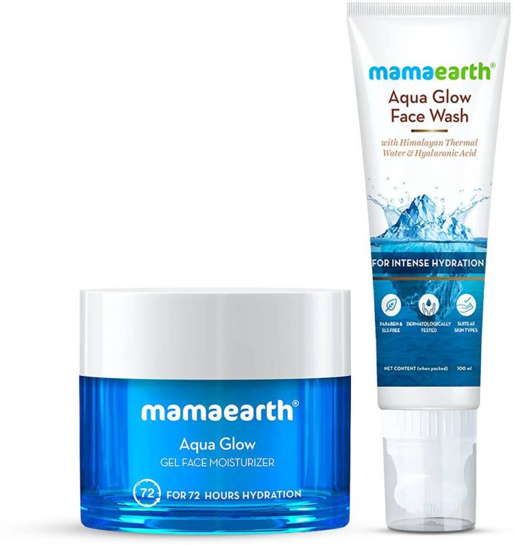 MamaEarth Aqua Glow Skin Refreshing Combo for Hydrated & Fresh Skin (Aqua Glow Face Wash 100ml + Aqua Glow Gel Face Moisturizer 100ml) Price in India