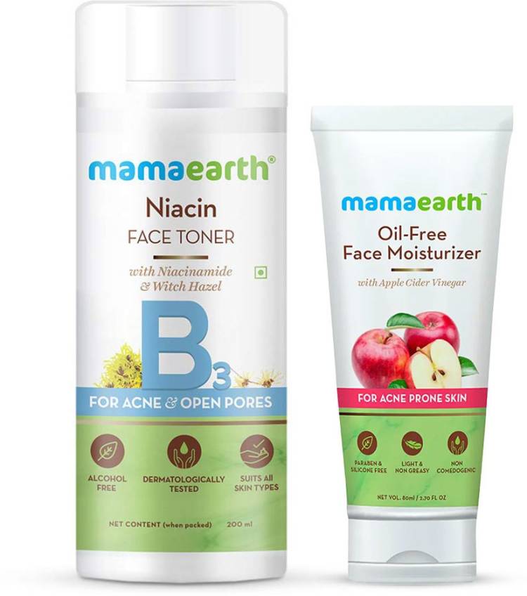 MamaEarth Anti-Acne Glow Combo (Niacin Face Toner 200ml + Oil-free Face Moisturizer 80ml) Price in India