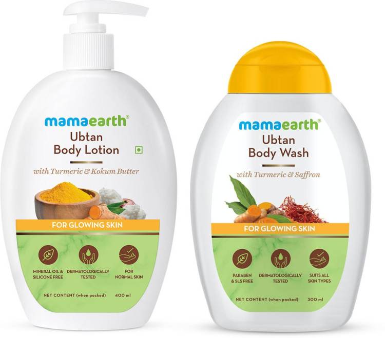 MamaEarth Ubtan Cleanse & Nourish Combo (Ubtan Body Lotion 400ml + Ubtan Body Wash 300ml) Price in India
