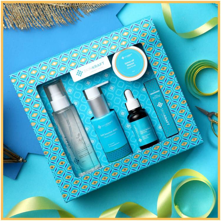 Skinkraft Festive Essential Face Kit | Beauty Kit Gift for Women & Men | 5 in 1 Gifting Kit | Daily Face Wash | Face Cleanser | Face Scrub | Niacinamide Toner | Hyaluronic Face Toner | Lip Balm Price in India
