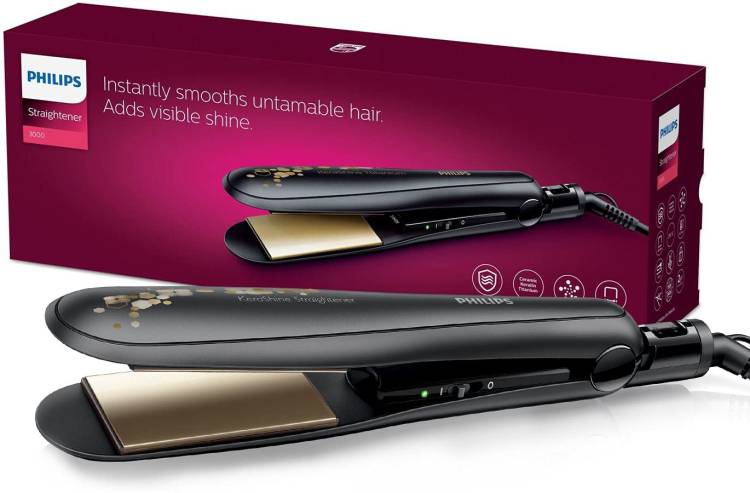 PHILIPS BHS736 BHS736/00 Kerashine Titanium Wide Plate With SilkProtect Technology, Black Hair Straightener Price in India